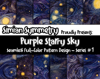 Purple Starry Sky Digital Paper | Instant Download | Seamless Patterns | Celestial Dreams | Starry Night Pattern | Celestial Wallpaper