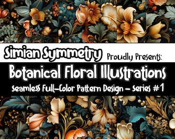 Ilustraciones florales botánicas Papel digital / Descarga instantánea / Patrones sin costuras / Arte inspirado en la naturaleza / Patrones de ilustración floral