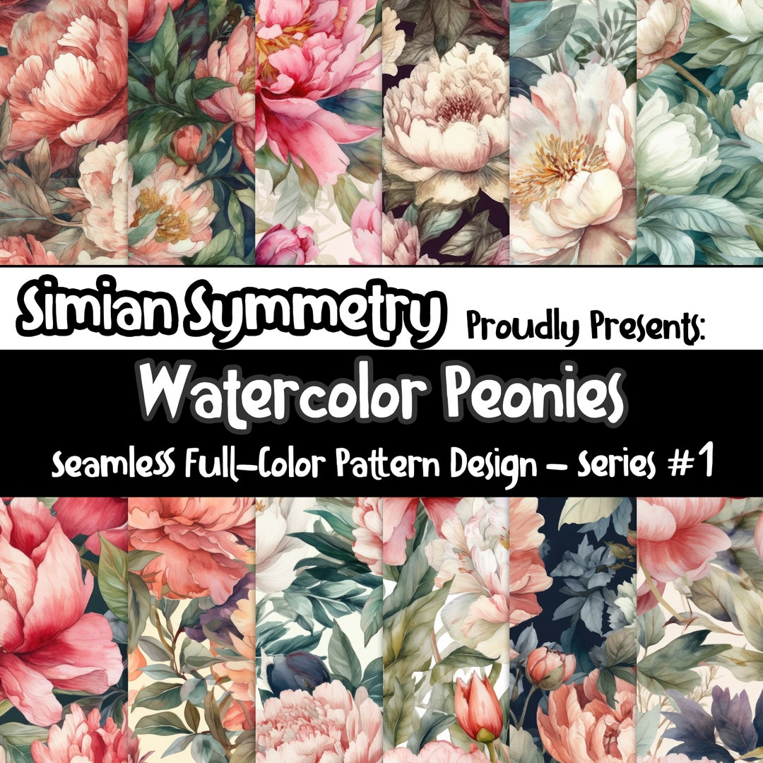 DIGITAL PAPER Watercolor Peonies Series 1 | Seamless Designs | Twelve ...