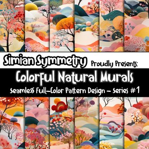 Papel digital de murais naturais coloridos | Download instantâneo | Padrões sem costura | Coleção de Arte Inspirada na Natureza | Árvore sem costura | Mural de árvore