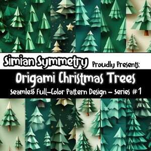 Origami Weihnachtsbäume Digitales Papier | Sofort Download | Nahtlose Muster | Gefaltete Feiertage Kollektion | Origami-nahtloses Muster