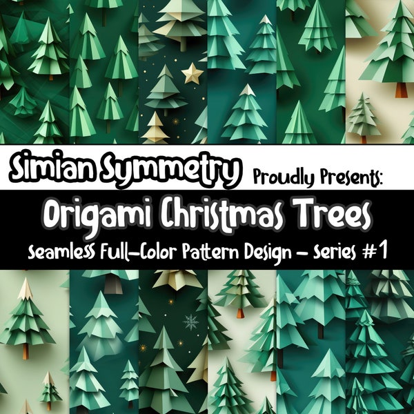 Origami Christmas Trees Digital Paper | Instant Download | Seamless Patterns | Paper Folded Holidays Collection | Origami Seamless Pattern