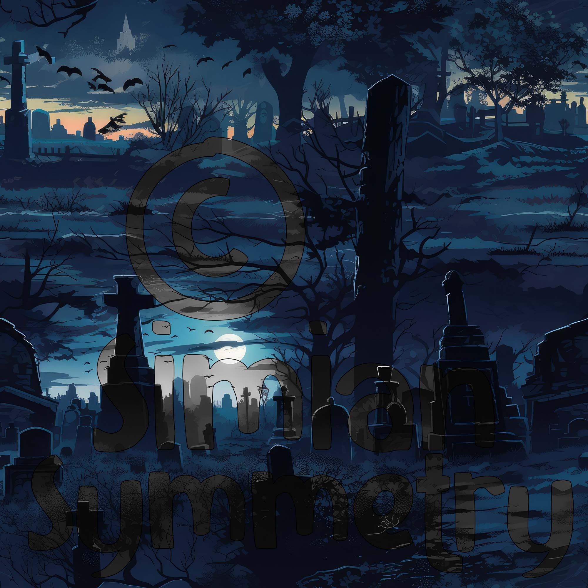 Cemetery at Midnight Digital Paper | Rustling Leaves Seamless Tiles ...