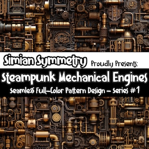 Steampunk Mechanical Engines | Instant Download | Seamless Patterns | Industrial Gears & Cogs | Retro Futuristic Design | Steampunk Pattern