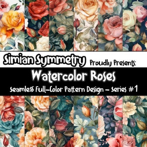 DIGITAL PAPER Watercolor Roses Series 1 | Seamless Designs | Twelve Colorful Patterns | Tile Patterns | Instant Download