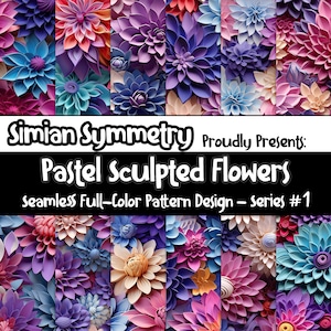 Pastell gemeißelte Blumen | Sofortdownload | Nahtlose Muster | Blumen Kunst | Blumiges Design-Muster Nahtlos | Blumen Muster