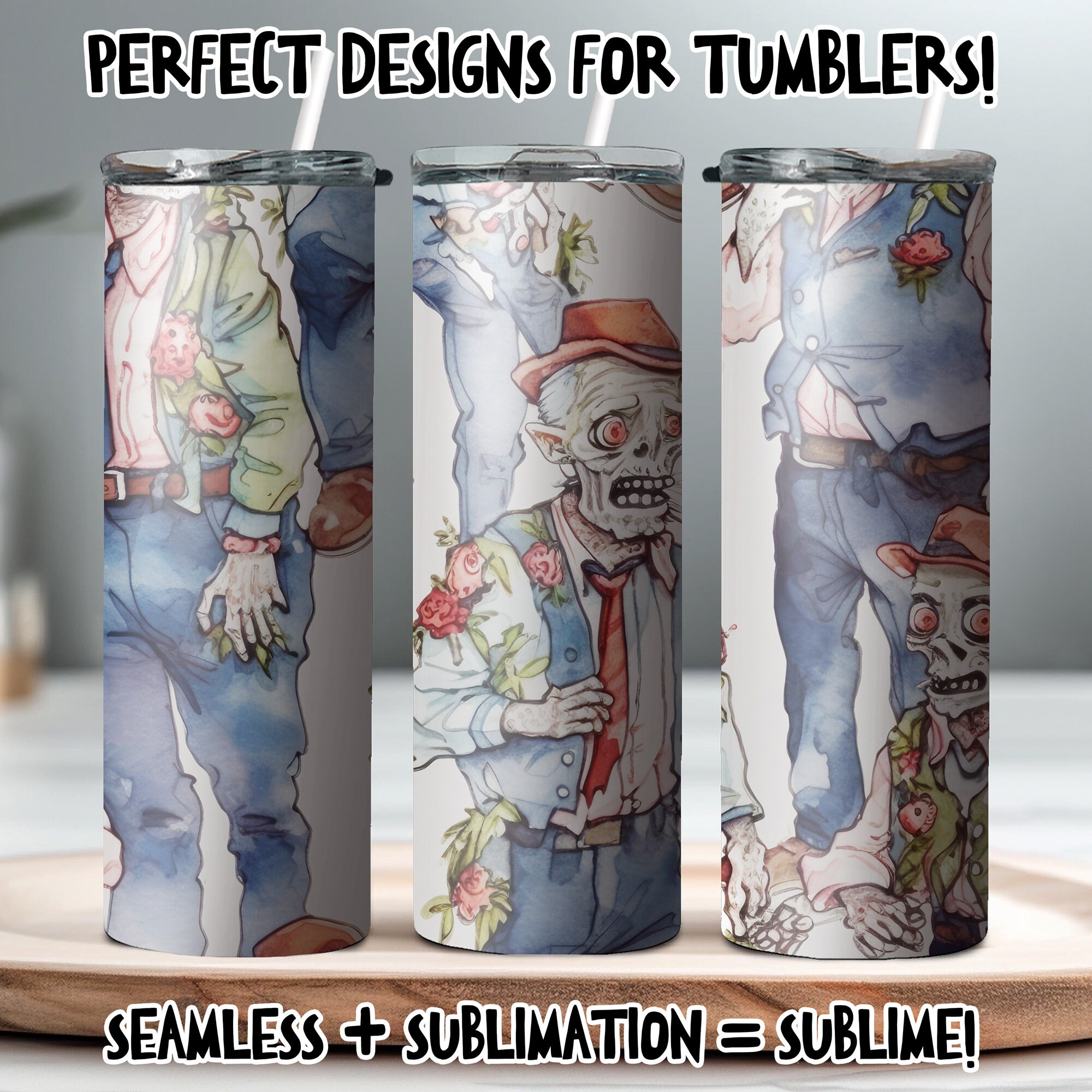 Undead Patterns Watercolor Zombies Digital Paper | Instant Download | Seamless Patterns ...