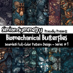 DIGITALPAPIER Biomechanische Schmetterlinge Serie 1 | Nahtlose Designs | Zwölf bunte Muster | Fliesenmuster | Sofort Download