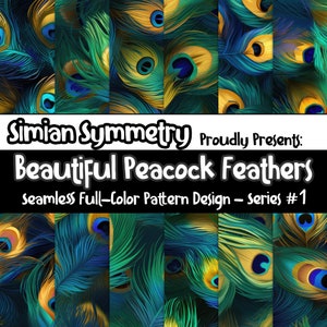 Beautiful Peacock Feathers Digital Art | Instant Download | Seamless Patterns | Exotic Collection | Seamless Peacock Feather Pattern Design