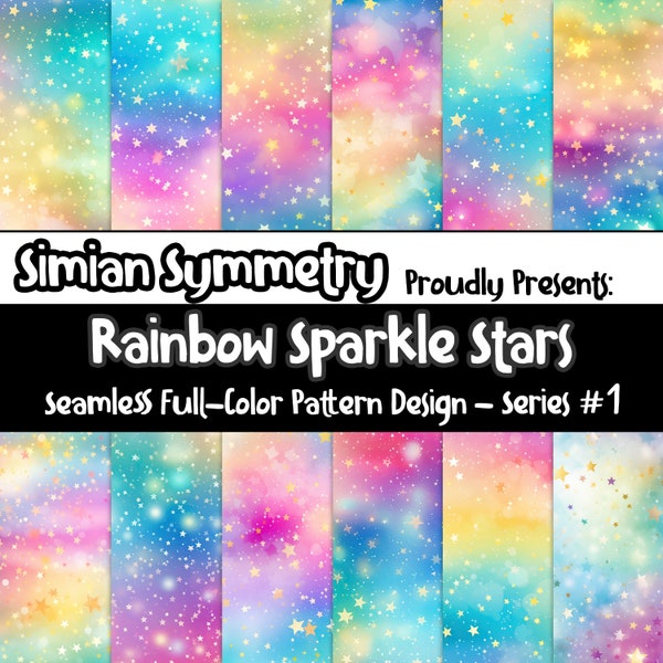 Rainbow Sparkle Stars | Instant Download | Seamless Patterns | Glittery Celestial Collection | Starry Sky Seamless Pattern | Rainbow Stars