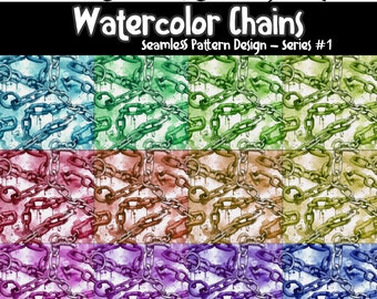 DIGITAL PAPER Watercolor Chains Series 1 | Seamless Designs | Twelve Colorful Patterns | Tile Patterns | Instant Download