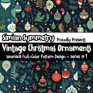 Vintage Christmas Ornaments Digital Paper | Instant Download | Seamless Patterns | Retro Holiday Decorations | Christmas Seamless Pattern