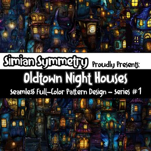 Oldtown Night Houses | Instant Download | Seamless Patterns | Vintage Buildings Collection | Night Cityscape Pattern | Colorful Houses