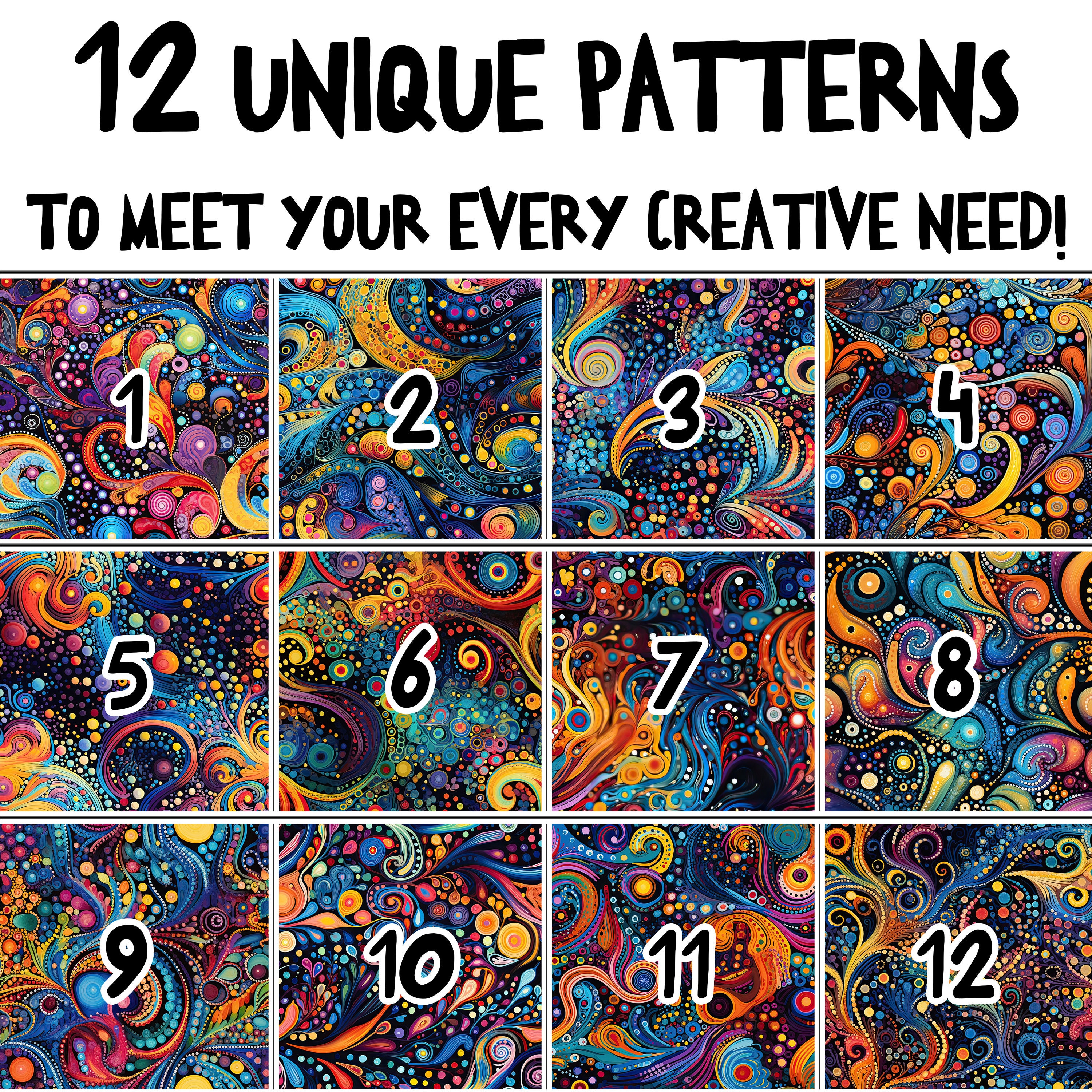Swirls Rave Pattern Colorful Psychedelic Swirls | Instant Download | Seamless Patterns ...