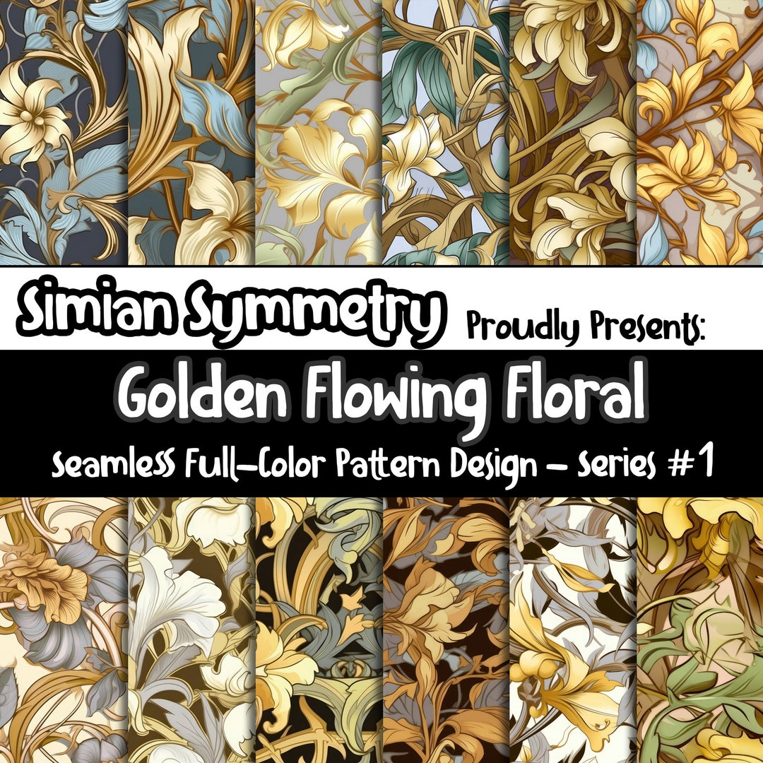 DIGITAL PAPER Golden Flowing Floral Series 1 | Seamless Designs ...
