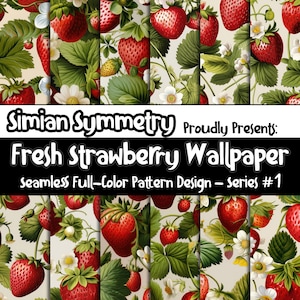 Frische Erdbeere Tapete Digitales Papier | Sofort Download | Nahtlose Muster | Obstfliese | Frische Erdbeeren | Erdbeer Wallpaper