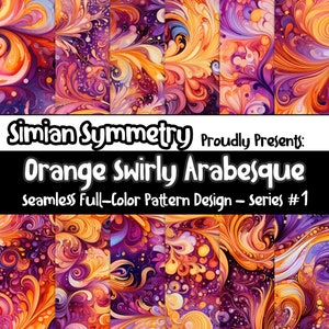 Orange Swirly Arabesque Digital Patterns | Instant Download | Seamless Pattern | Orange Swirl | Swirly Arabesque Pattern | Orange Seamless