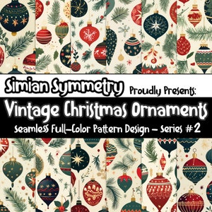 Vintage Christmas Ornaments Digital Paper | Instant Download | Seamless Patterns | Christmas Seamless Pattern | Retro Holiday Decorations
