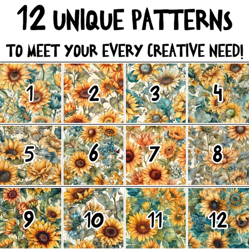 Watercolor Sunflowers Digital Paper | Watercolor Sunflowers Seamless ...