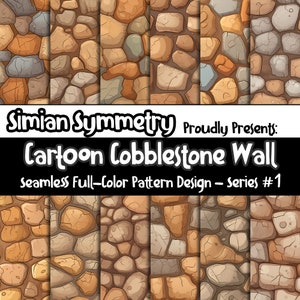 Cartoon Cobblestone Wall Digital Paper | Instant Download | Seamless Patterns | Whimsical Stone Pattern | Cobblestone Animated | Stone Wall