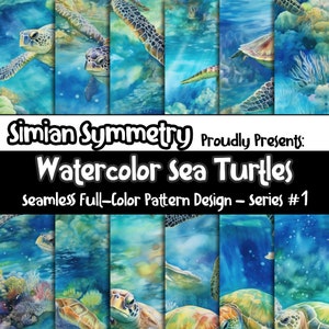 Watercolor Sea Turtle Digital Paper | Instant Download | Seamless Patterns | Ocean Aquatic Life | Seat Turtles | Sea Turtle Wallpaper