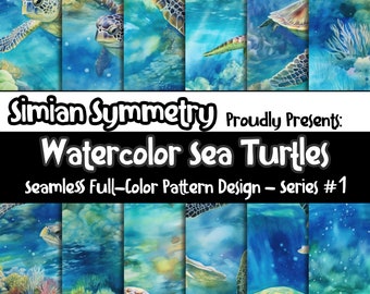 Watercolor Sea Turtle Digital Paper | Instant Download | Seamless Patterns | Ocean Aquatic Life | Seat Turtles | Sea Turtle Wallpaper