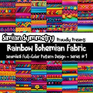 Tela Rainbow Boho / Descarga instantánea / Patrones sin costuras / Textiles Boho Chic / Azulejo Paisley colorido / Patrón sin costuras gitano arco iris