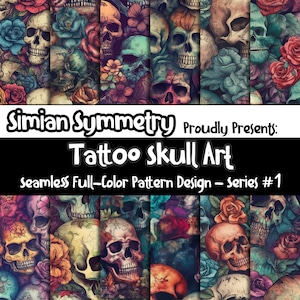 DIGITAL PAPER Tattoo Skull Art Series 1 | Seamless Designs | Twelve Colorful Patterns | Tile Patterns | Instant Download