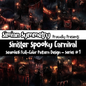 Sinister Carnival Digital Paper | Eerie Calliope Distorted Tiles | Unsettling Clown | Sinister Patterns | Haunting Fairground Scrapbook