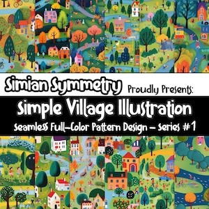 DIGITAL PAPER Simple Village Illustration Series 1 | Seamless Designs | Twelve Colorful Patterns | Tile Patterns | Instant Download