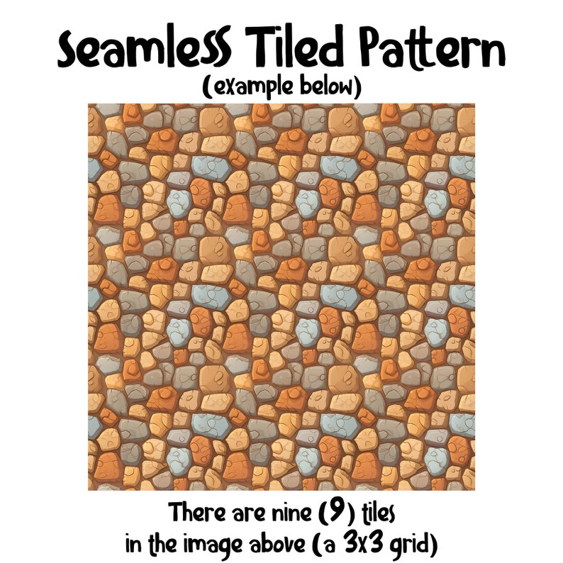 Cartoon Cobblestone Wall Digital Paper | Instant Download | Seamless Patterns | Whimsical Stone Pattern | Cobblestone Animated | Stone Wall image 6