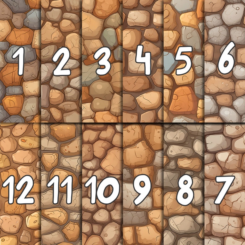 Cartoon Cobblestone Wall Digital Paper | Instant Download | Seamless Patterns | Whimsical Stone Pattern | Cobblestone Animated | Stone Wall image 9