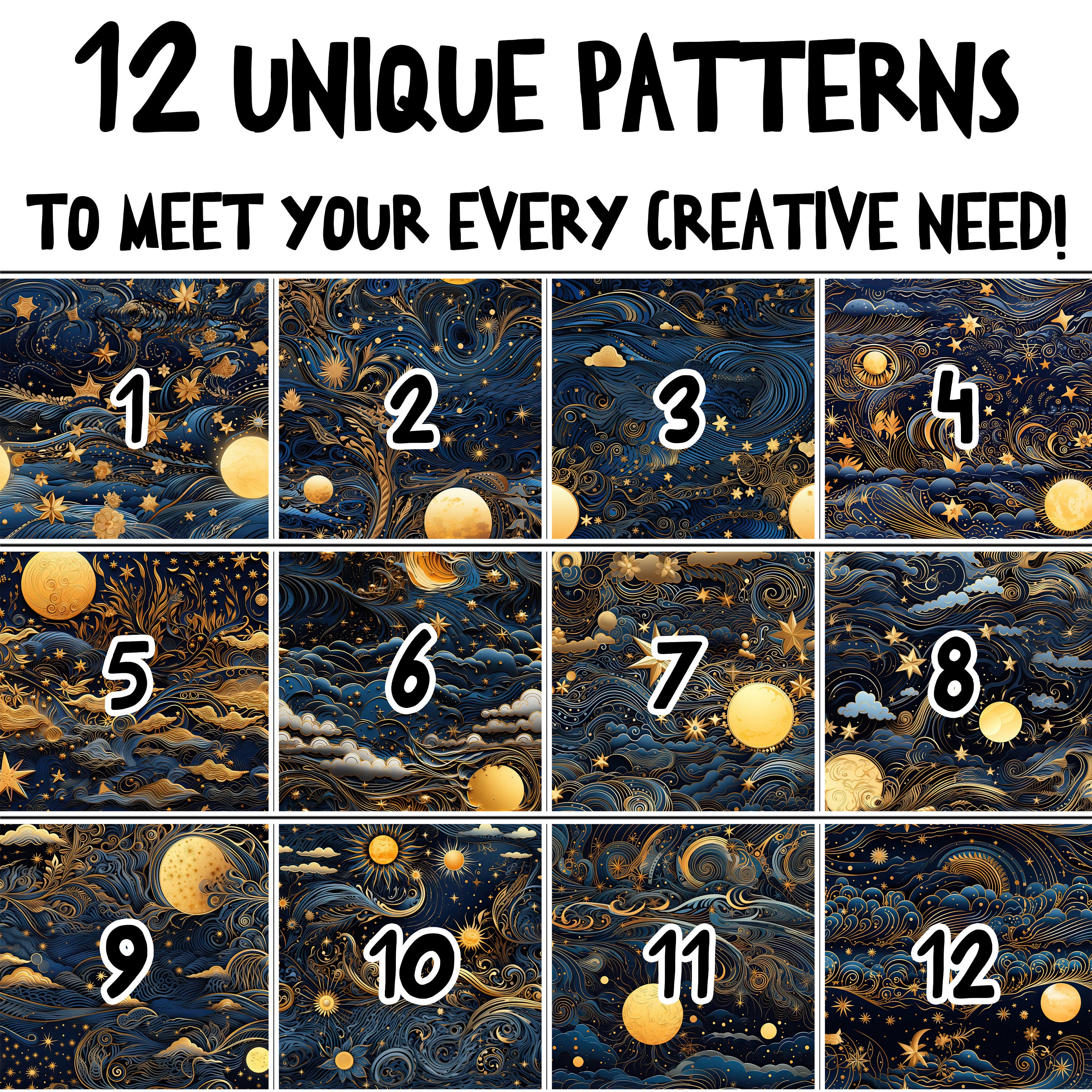 Golden Celestial Patterns | Instant Download | Seamless Patterns ...