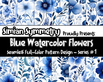 Blue Watercolor Flowers | Instant Download | Seamless Patterns | Floral Blue Pattern | Watercolor Flower Seamless Pattern | Seamless Flower