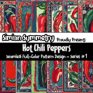 Spicy Hot Chili Pepper Digital Paper | Instant Download | Seamless Patterns | Fiery Red Green Chili Design | Spicy Pepper Digital Pattern