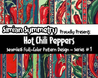 Spicy Hot Chili Pepper Digital Paper | Instant Download | Seamless Patterns | Fiery Red Green Chili Design | Spicy Pepper Digital Pattern