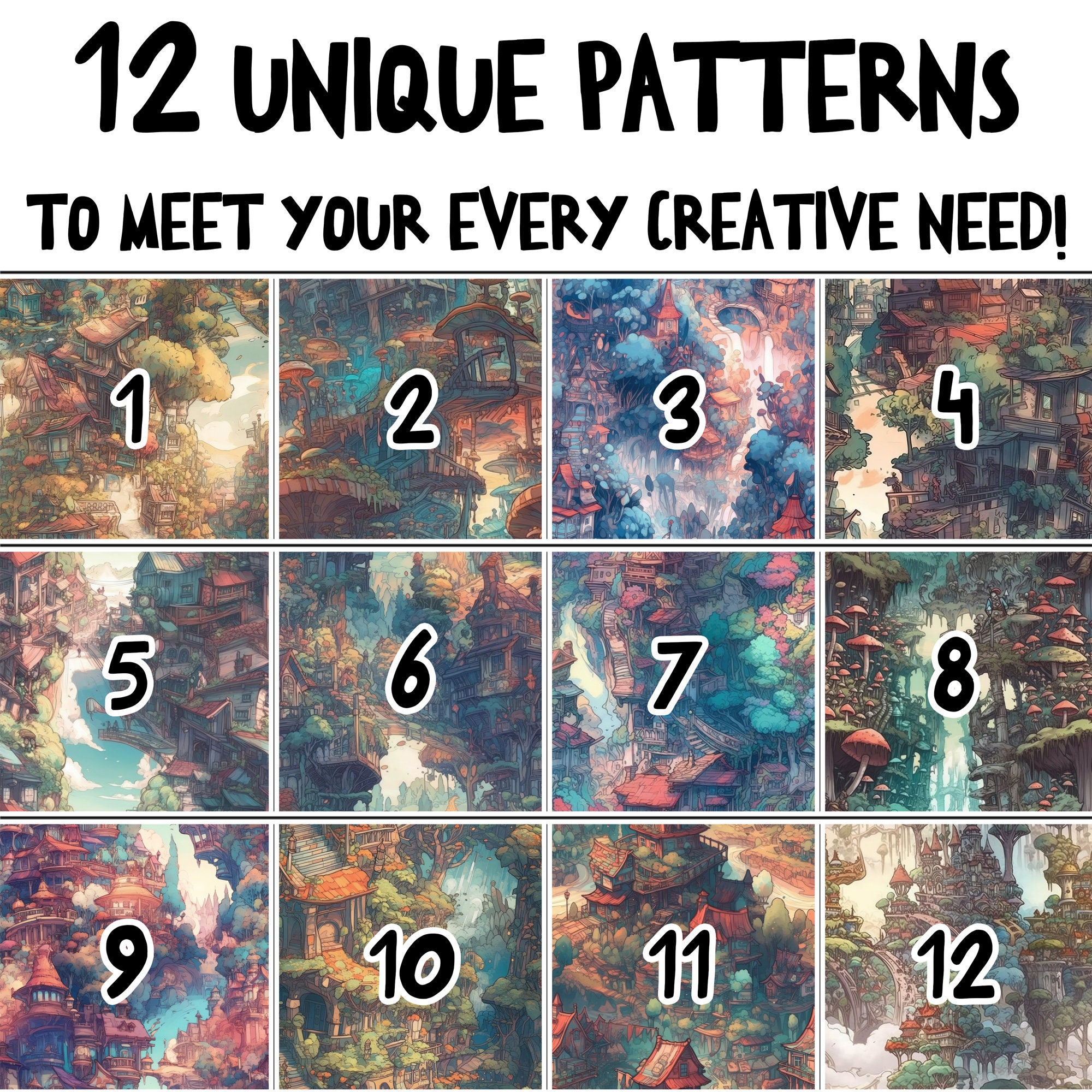 Fantasy Tileable Pattern DIGITAL PAPER Fantasy Worlds Series 1 | Seamless Designs | Twelve ...