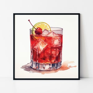 Póster enmarcado de bebida de cóctel sucia de acuarela Shirley, arte de pared de bebida de cóctel, póster de cóctel de Shirley Temple, colgante de pared, cóctel de bar.