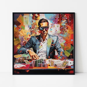 Painting of a Man Playing Poker Framed Poster, Poker Tournament Painting, Poker Wall Art, Winning In Poker Painting, Poker Framed Poster.