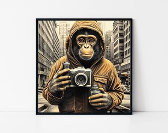 Monkey Photographer Art – Urban Street Style Framed Poster