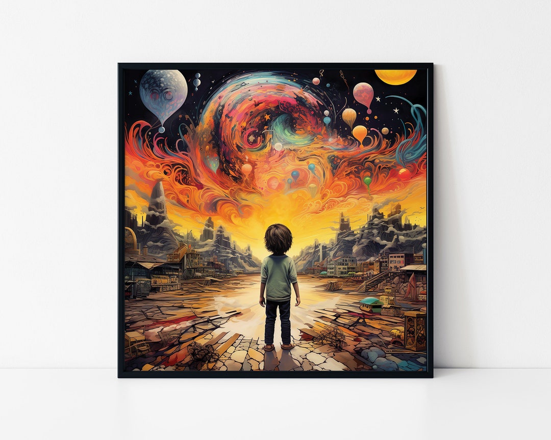 Psychedelic Cosmic Dreamscape – Child Watching Surreal Sky Framed ...