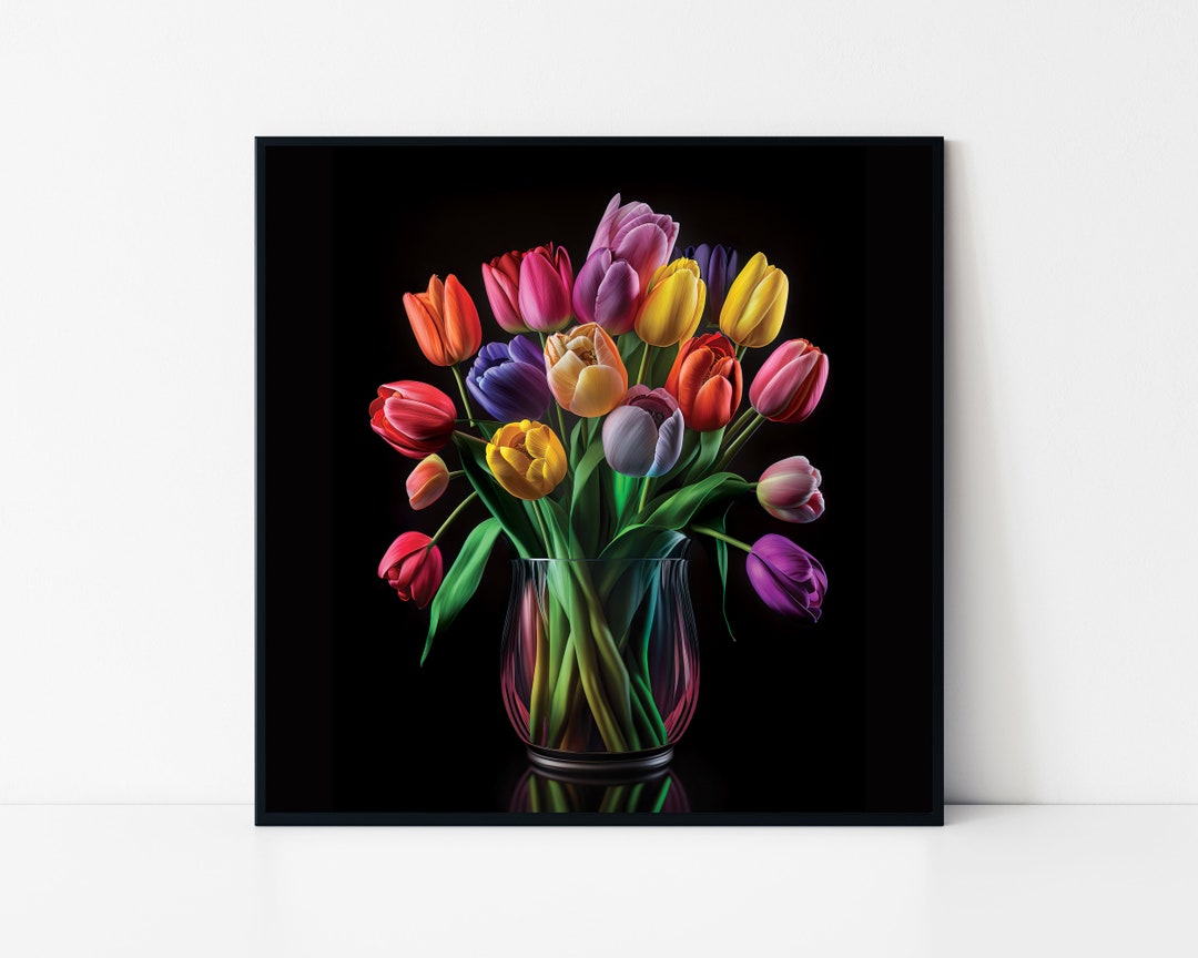 Colorful Tulip Bouquet Canvas Print - Floral Wall Art - Etsy