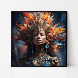 Portrait of Stunning Woman Goddess Framed Poster, Woman with Ornament on Head Poster, Wall Art, Wall Hanging, Woman Portrait Poster