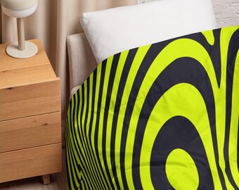 Piumino psichedelico psichedelico, biancheria da letto moderna astratta verde neon