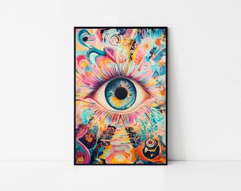Psychedelisches Auge gerahmtes Poster - farbenfroher abstrakter surrealer Kunstdruck für das Wohndekor