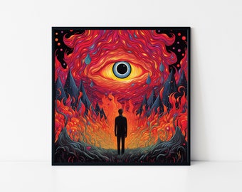 Psychedelic Cosmic Eye – Surreal Fiery Vision Framed Poster