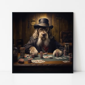 Affiche encadrée de chien jouant au poker, affiche de cartes à jouer pour chien, art mural pour chien, amoureux des chiens, chien jouant à une table de poker, tenture murale.