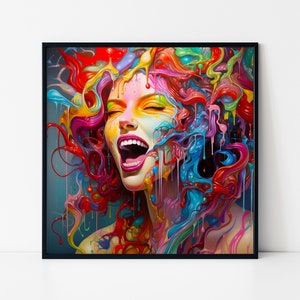 Fluid Art, Portrait of a Woman, Screaming with Fluid Colors Framed Poster, Woman with Fluid Colors , Trippy Wall Art, Psychedelic Art.