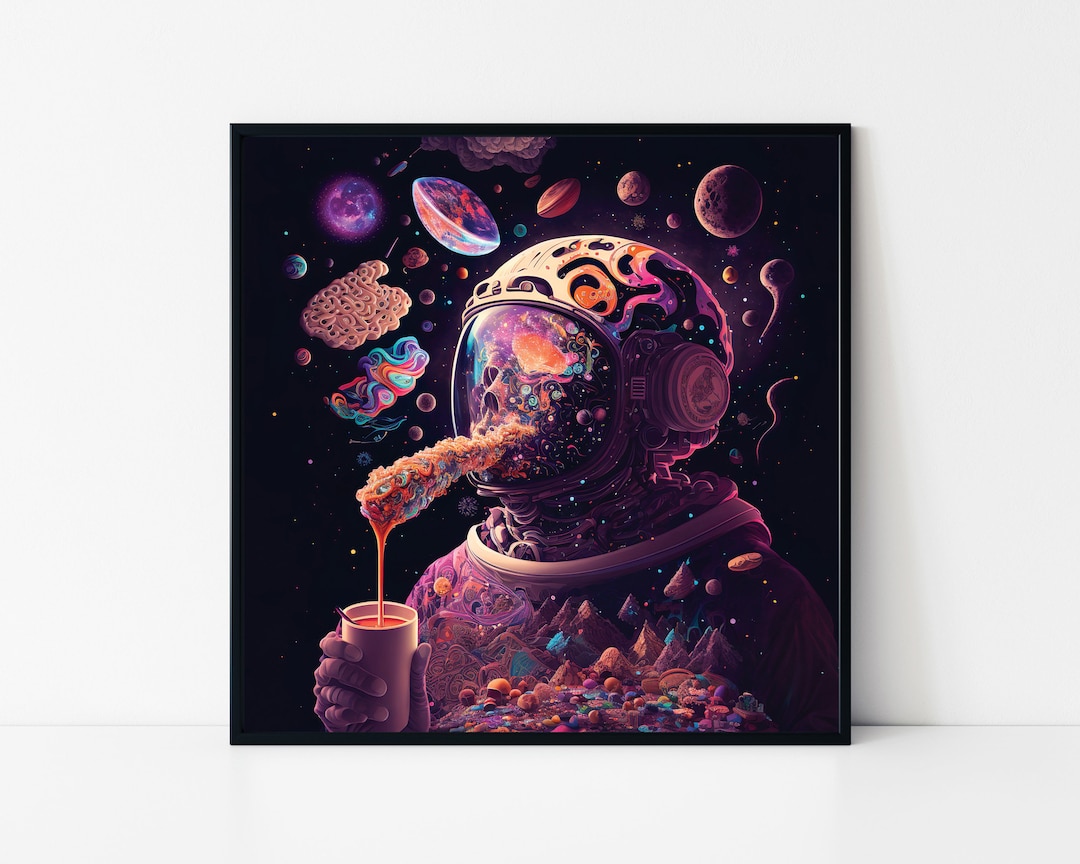 Psychedelic Astronaut in Space, Trippy Poster, Psychedelic Colorful ...