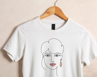 Woman Face Line Art T-Shirt: Modern Minimalist Relaxed Fit